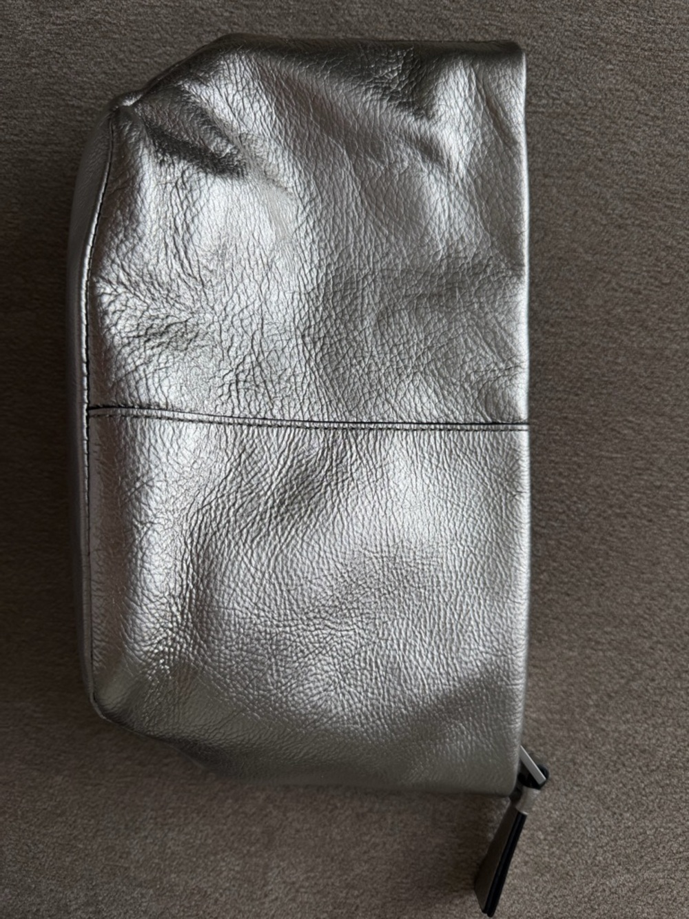 AllSaints Silver Metallic Leather Pouch Clutch Bag